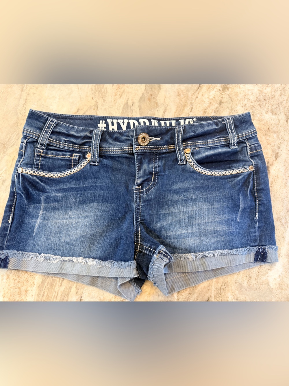 Hydraulic 7/8 Y2K Dark Wash Cuffed Frayed Denim Jean Short